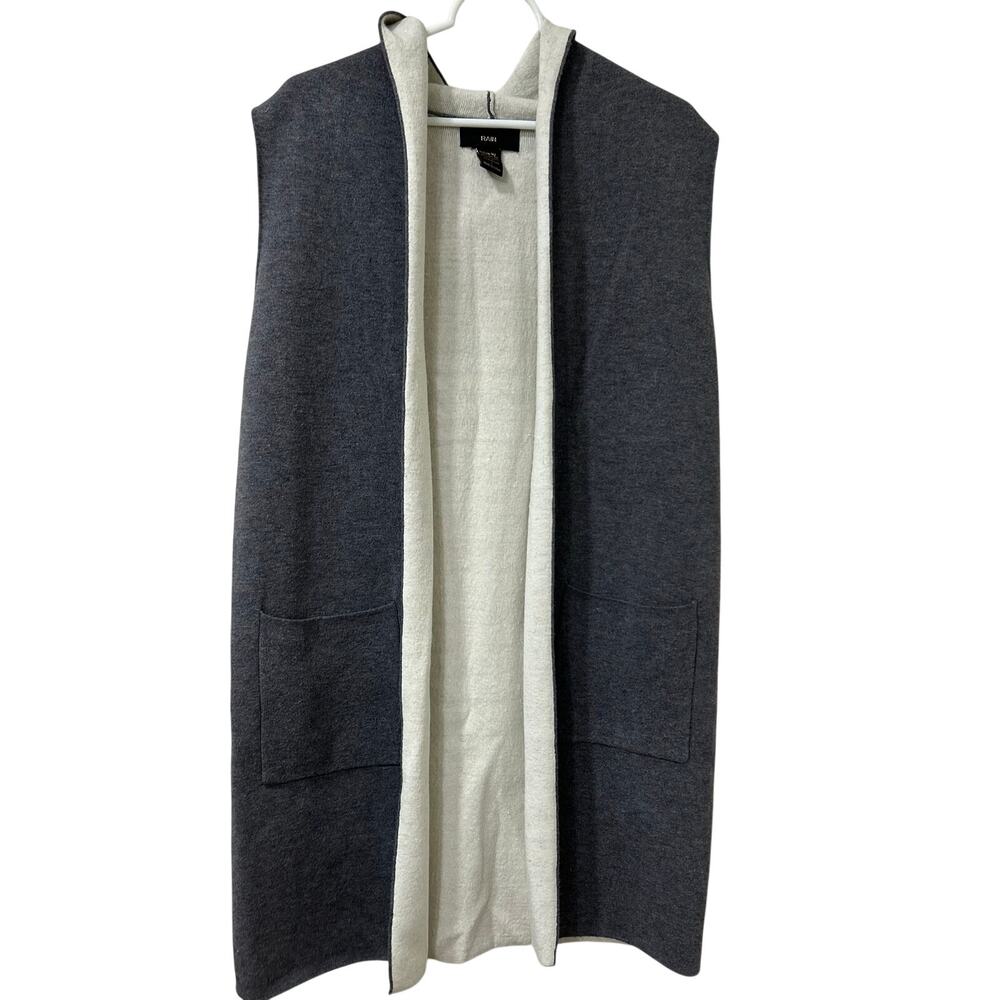 Rain Womens Size Large Gray Hooded Knit Open Long Duster Sweater Vest Fall
